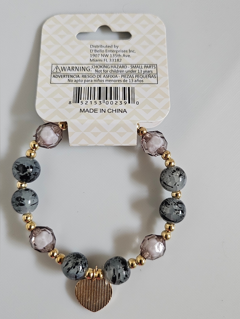 D'Bello Women's Gray & Gold Heart Bead Bracelet - Picture 2 of 2